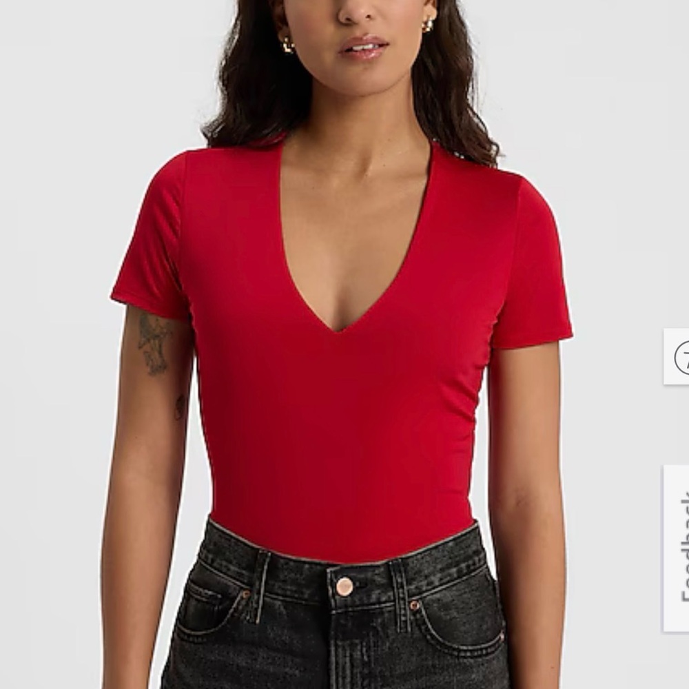 Express Red Contour Compression V-Neck Bodysuit